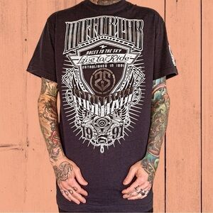 SouthPole premium navy blue rap goth style biker t shirt fits like a men’s XL